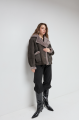 Women's dark gray suede sheepskin coat made of natural sheepskin in VINTAGE style